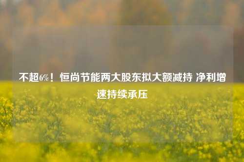 不超6%！恒尚节能两大股东拟大额减持 净利增速持续承压