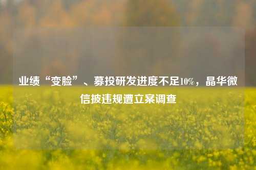 业绩“变脸”、募投研发进度不足10%，晶华微信披违规遭立案调查