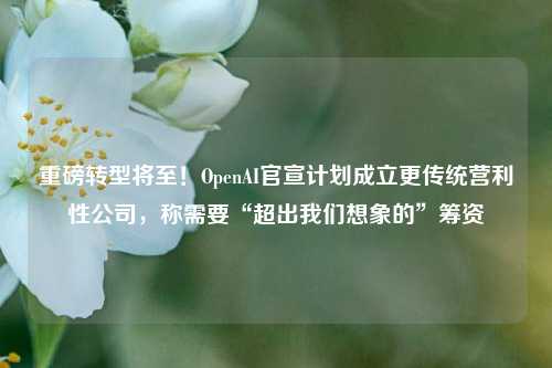 重磅转型将至！OpenAI官宣计划成立更传统营利性公司，称需要“超出我们想象的”筹资